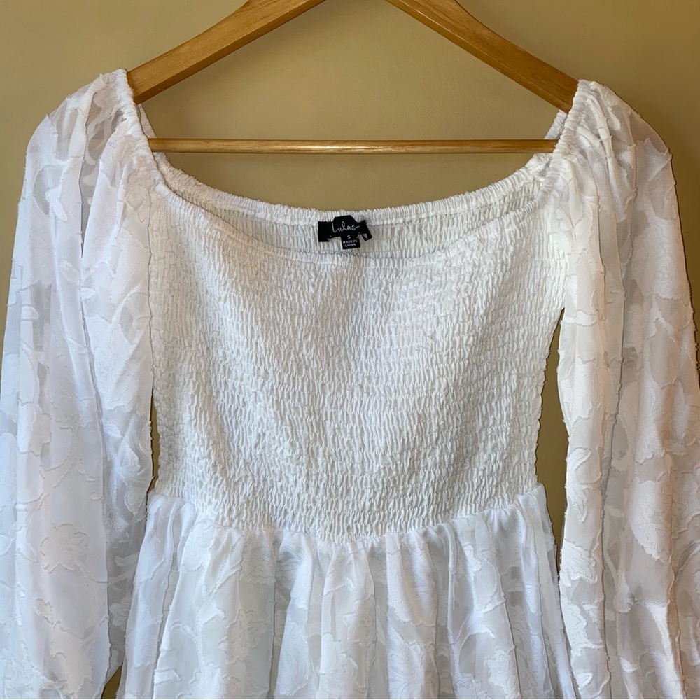 Lulu’s Ivory Floral Off The Shoulder Smocked Romper Women’s Size S Long Sleeve - Picture 4 of 11